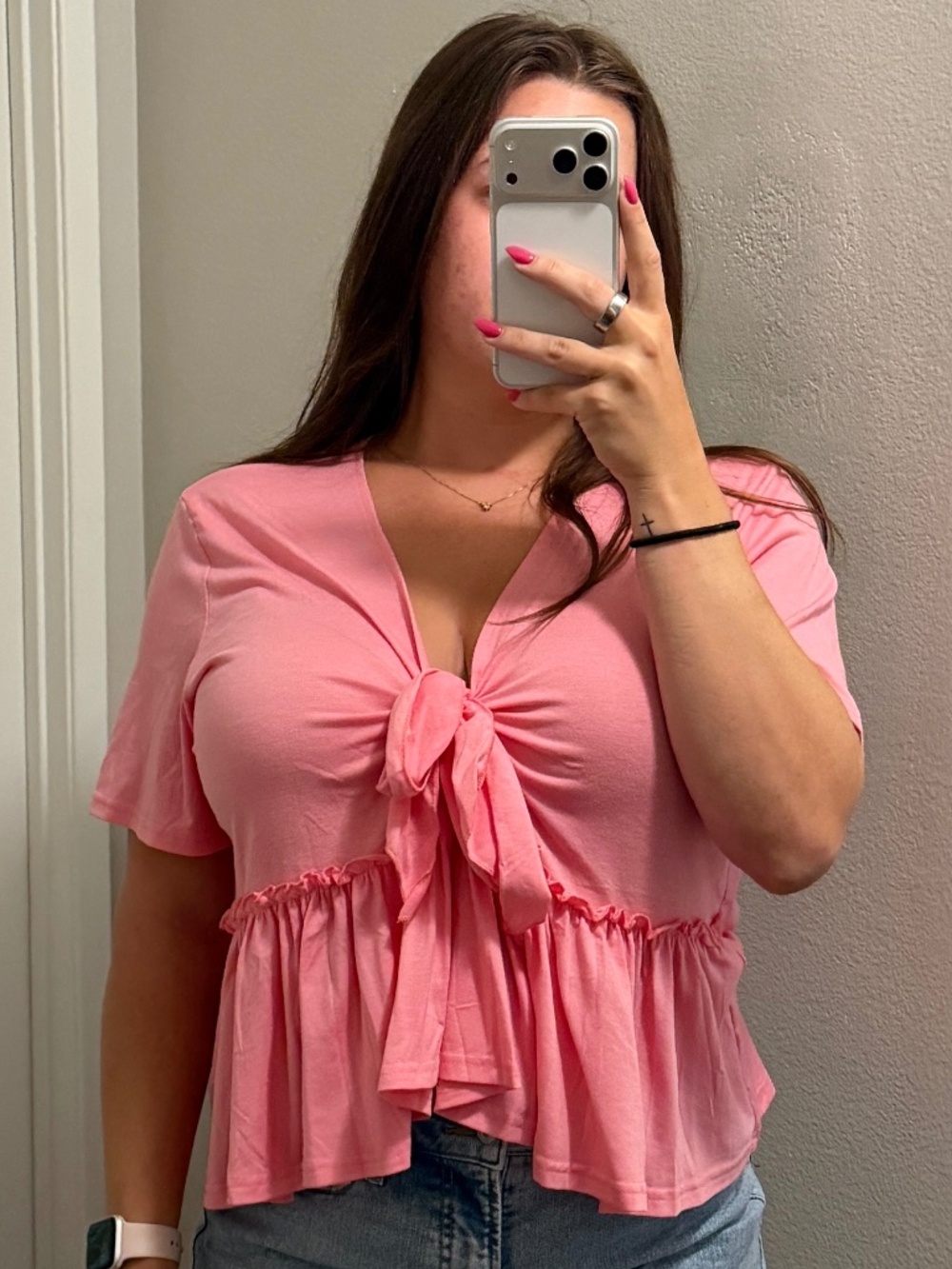 Hot Pink Front Tie Crop Tee